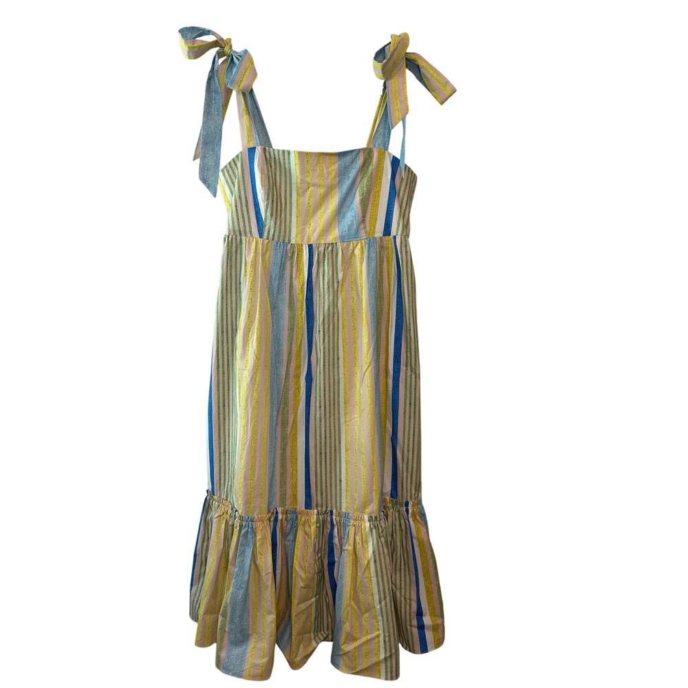 Cara Cara Campbell Multi Stripe Cotton Summer Midi Dress Size M - Picture 3 of 13